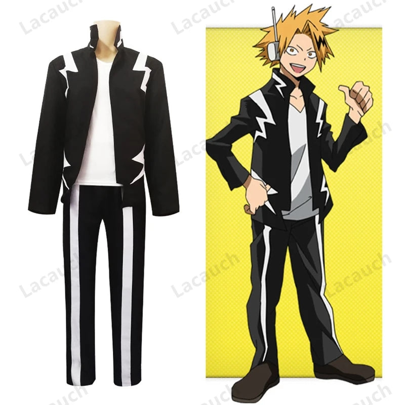 My Hero Academia Kaminari Denki Cosplay Short Wigs Hairpin Black Uniform Suit