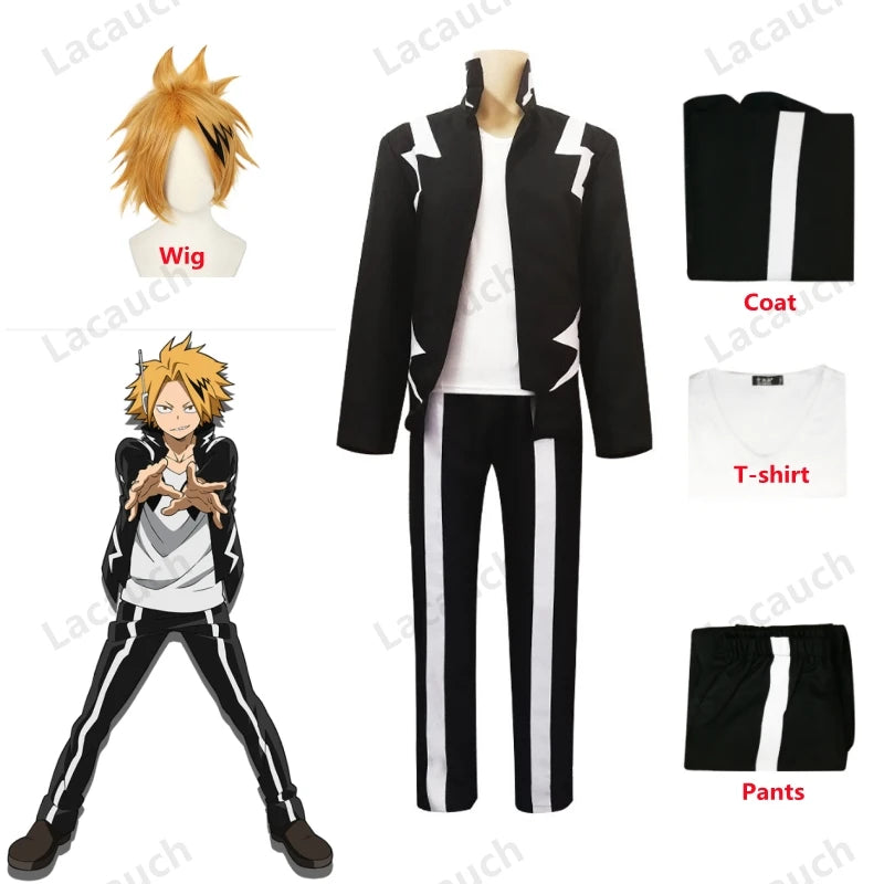 My Hero Academia Kaminari Denki Cosplay Short Wigs Hairpin Black Uniform Suit