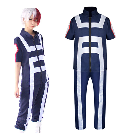 My Hero Academia Cosplay Men and Women Gym Training Uniform and Midoriya/Todoroki wigs