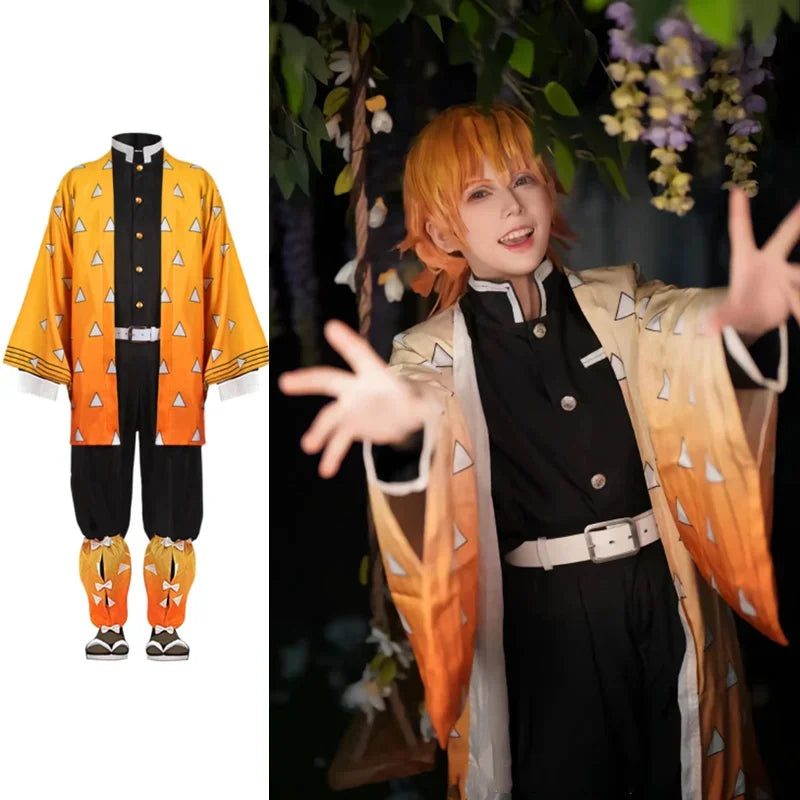 Demon Slayer Kimetsu no Yaiba Agatsuma Zenitsu Cosplay Costume and Wig