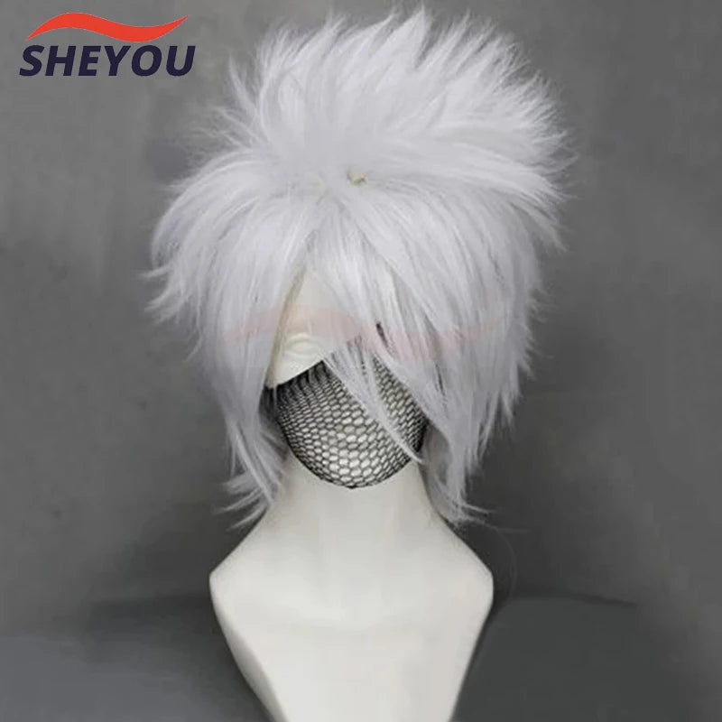 Bleach Hatake Kakashi Short Silver White Layered Heat Resistant Hair Cosplay Costume Wig