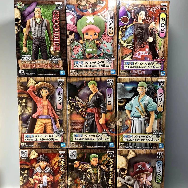 One Piece Stampede figures Sir Crocodile, Sabo, Luffy, Law, Buggy, Smoker, Bullet, and Kuzan