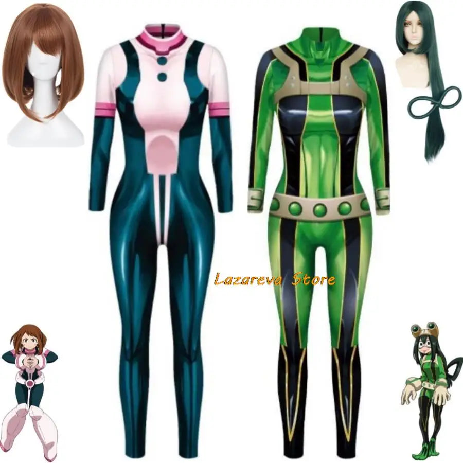 My Hero Academia Ochaco Uraraka and Asui Tsuyu Froppy Cosplay Costume and Wig