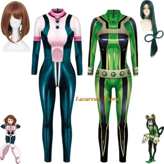 My Hero Academia Ochaco Uraraka and Asui Tsuyu Froppy Cosplay Costume and Wig