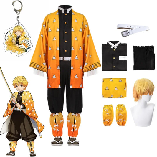 Demon Slayer Kimetsu no Yaiba Agatsuma Zenitsu Cosplay Costume and Wig