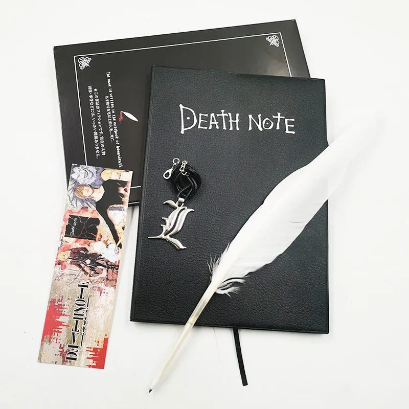 Death Note Notebook Set Leather Journal Notepad Necklace and Feather Pen