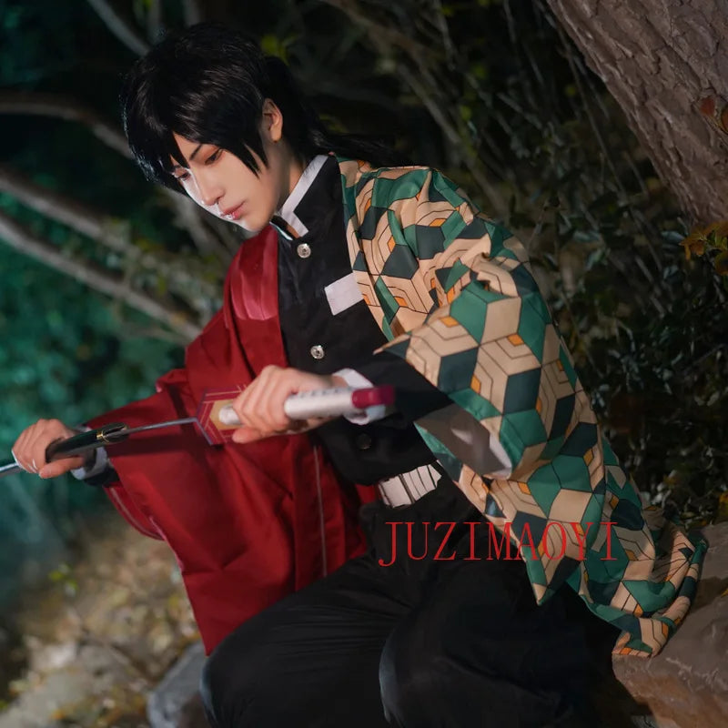 Demon Slayer Kimetsu No Yaiba Tomioka Giyuu Cosplay Costume and Wig