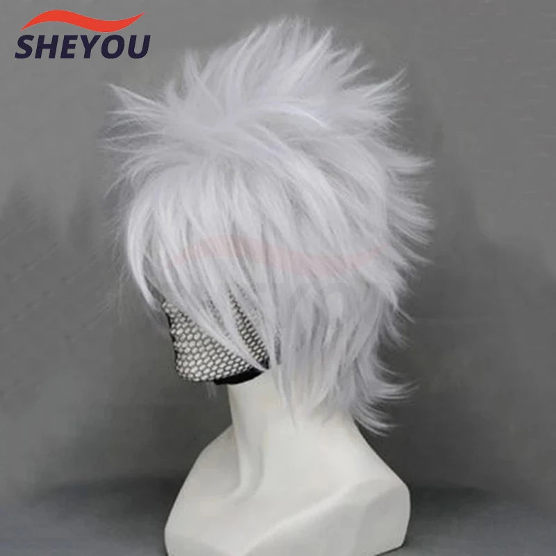 Bleach Hatake Kakashi Short Silver White Layered Heat Resistant Hair Cosplay Costume Wig