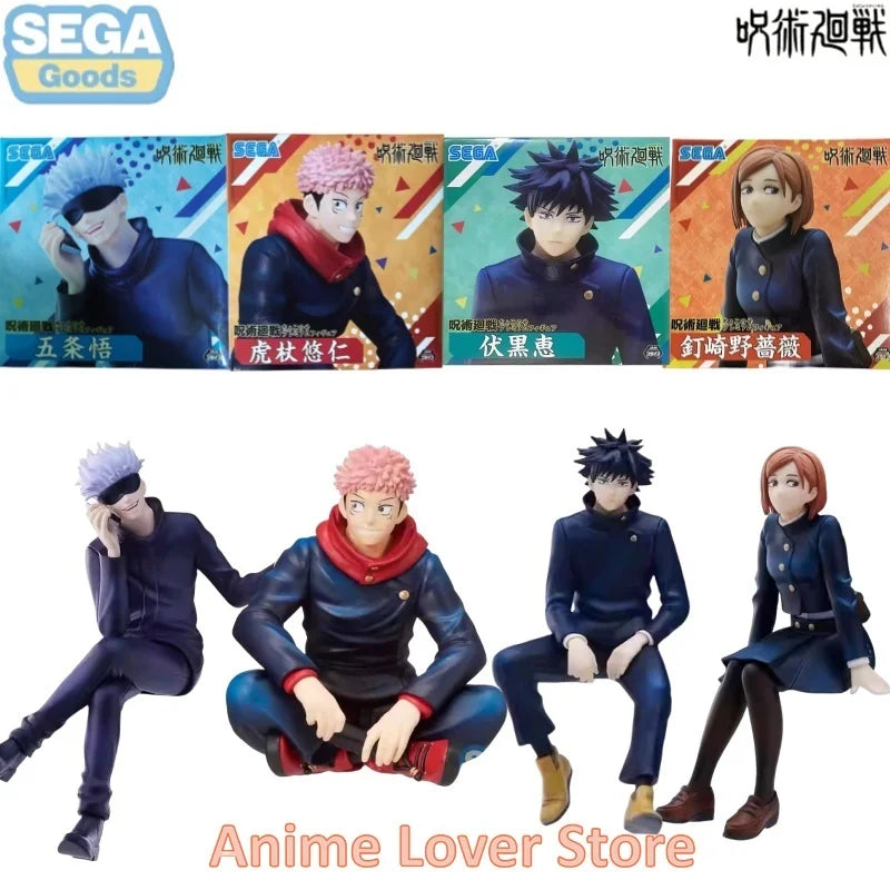 FuRyu SEGA Jujutsu Kaisen Satoru Gojo, Geto Suguru, Fushiguro Megumi, Kugisaki Nobara, and Itadori Yuji sitting pose figures