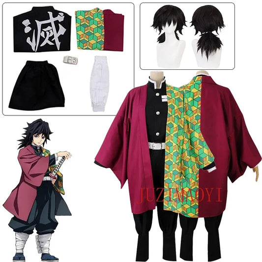 Demon Slayer Kimetsu No Yaiba Tomioka Giyuu Cosplay Costume and Wig