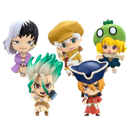 BANDAI Dr. Stone set of figures - Gen Asagiri, Senku Ishigami, Ryusui Nanami, Ukyo Saionji, and Suika