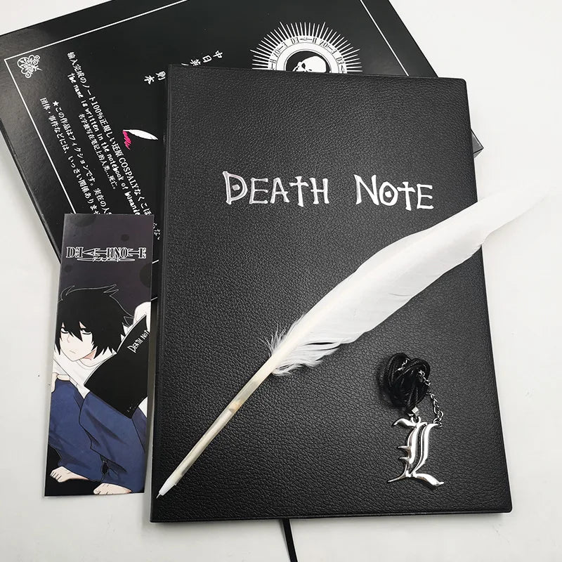 Death Note Notebook Set Leather Journal Notepad Necklace and Feather Pen