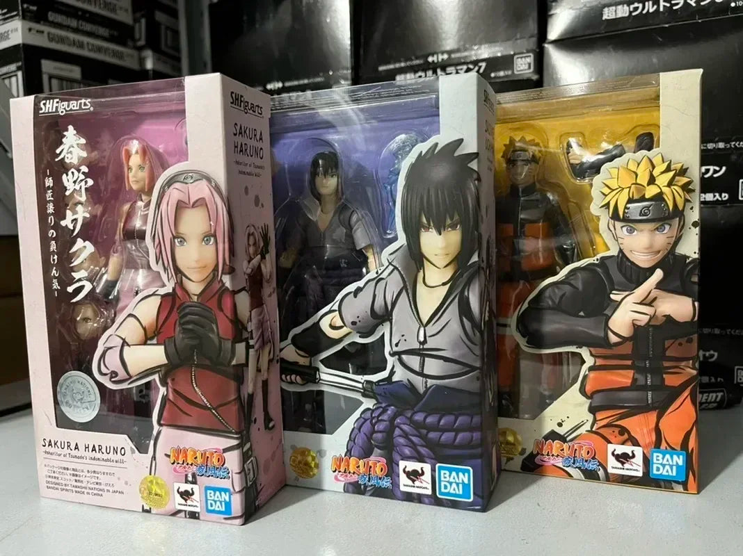 Bandai Naruto Shippuden SH Figuarts Sasuke, Kakashi, Sakura, and Naruto figures