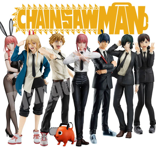 Chainsaw Man Anime action figure and mini figure sets of characters Denji, Power, Makima, Poochita, and Aki