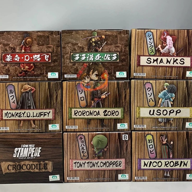 One Piece Stampede figures Sir Crocodile, Sabo, Luffy, Law, Buggy, Smoker, Bullet, and Kuzan