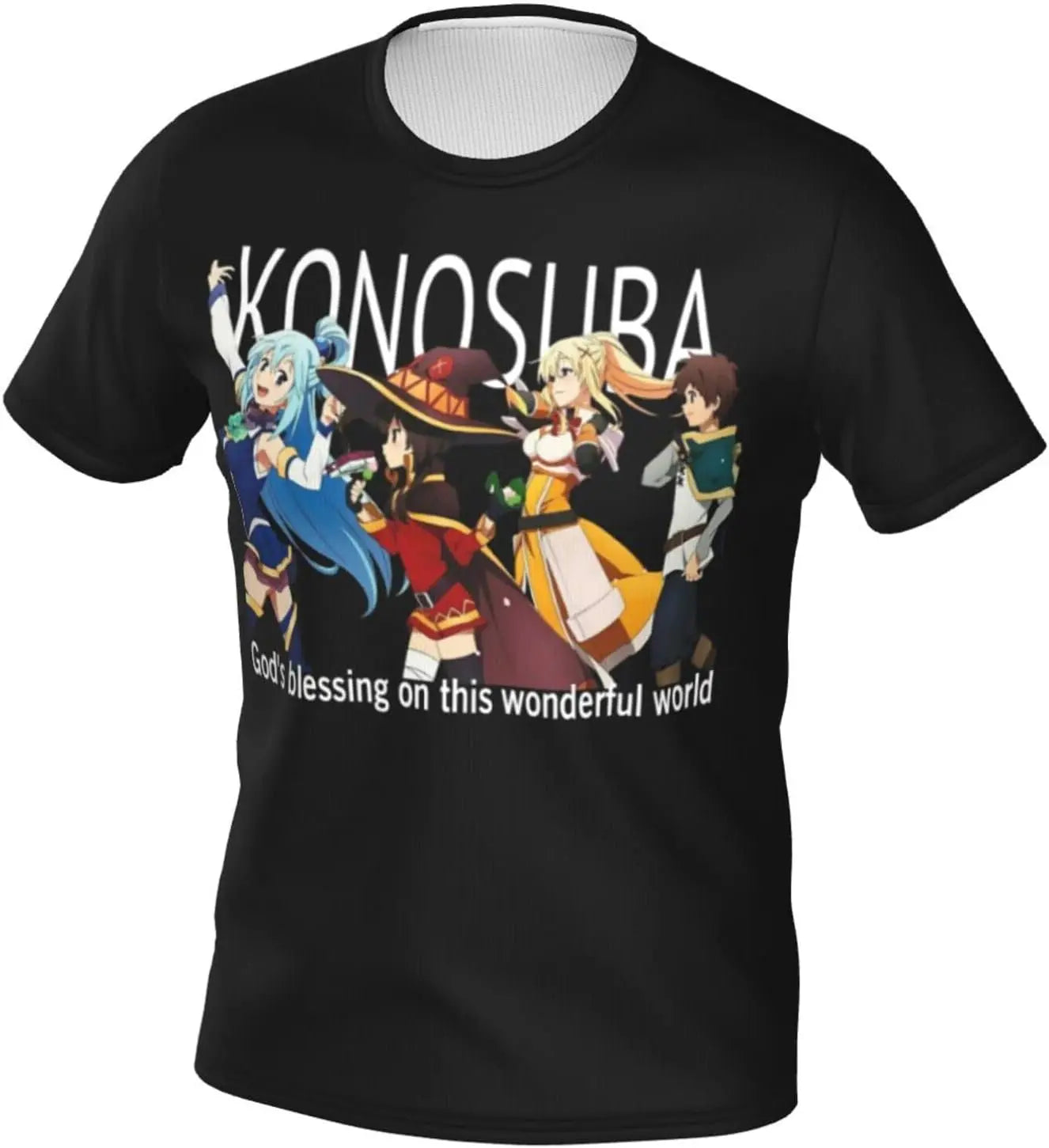 KonoSuba God's Blessing on This Wonderful World T Shirt Short Sleeve of the group (Aqua, Megumin, Darkness, and Kazuma)