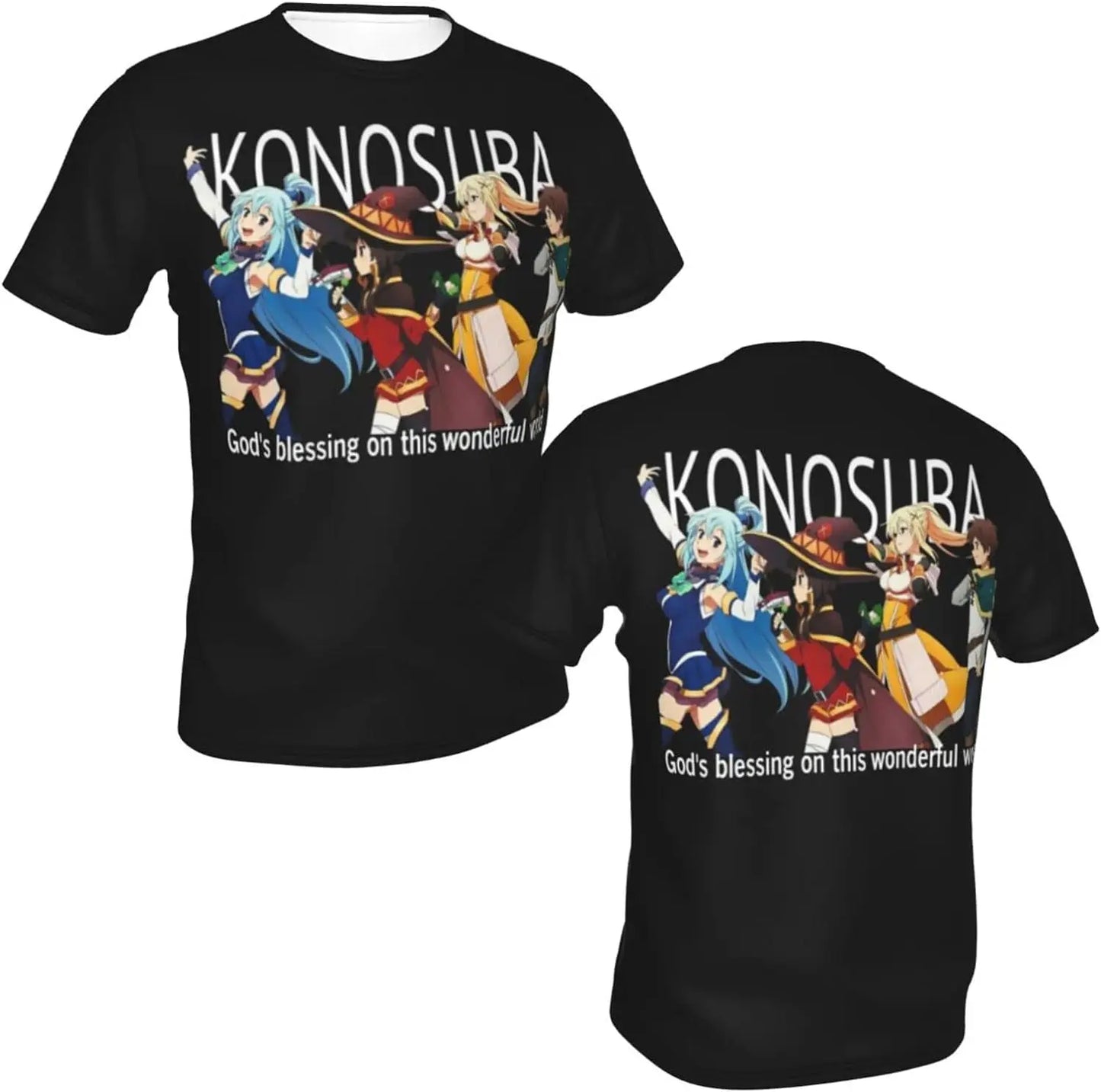 KonoSuba God's Blessing on This Wonderful World T Shirt Short Sleeve of the group (Aqua, Megumin, Darkness, and Kazuma)